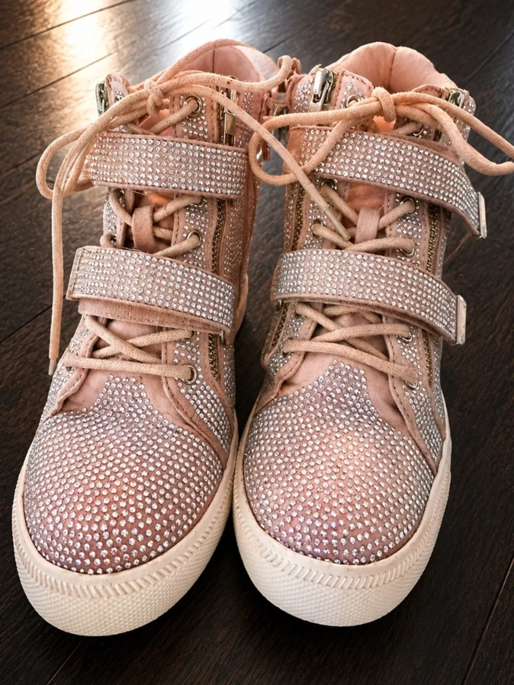 INC Pink Rhinestone Wedge High Top Sneakers Size 6